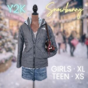 The North Face Girls Snow Bunny Jacket XL Teen XS Gray Faux Fur Lined Y2K